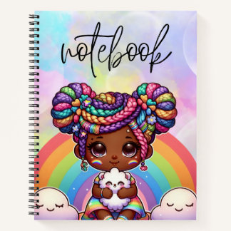 Adorable Chibi Girl with Rainbow braids Notebook