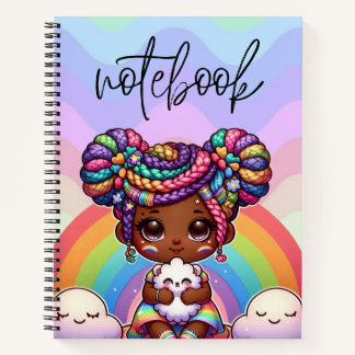 Adorable Chibi Girl with Rainbow braids Notebook