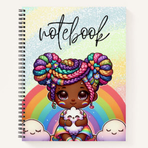 Adorable Chibi Girl with Rainbow braids Notebook