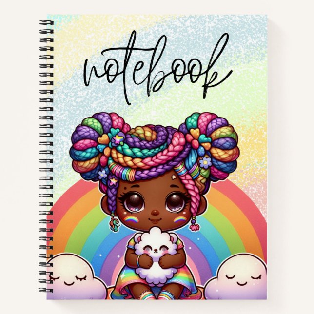 Adorable Chibi Girl with Rainbow braids Notebook (Front)
