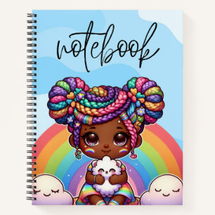 Adorable Chibi Girl with Rainbow braids Notebook