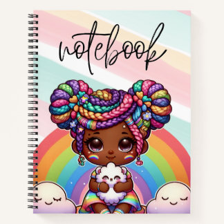 Adorable Chibi Girl with Rainbow braids Notebook