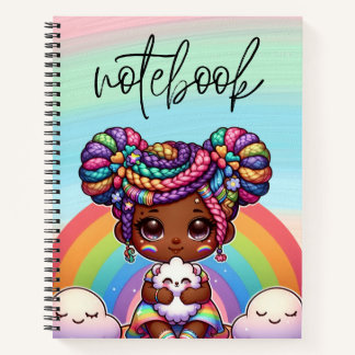 Adorable Chibi Girl with Rainbow braids Notebook