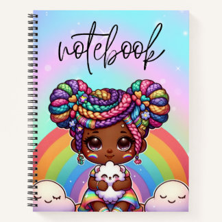 Adorable Chibi Girl with Rainbow braids Notebook