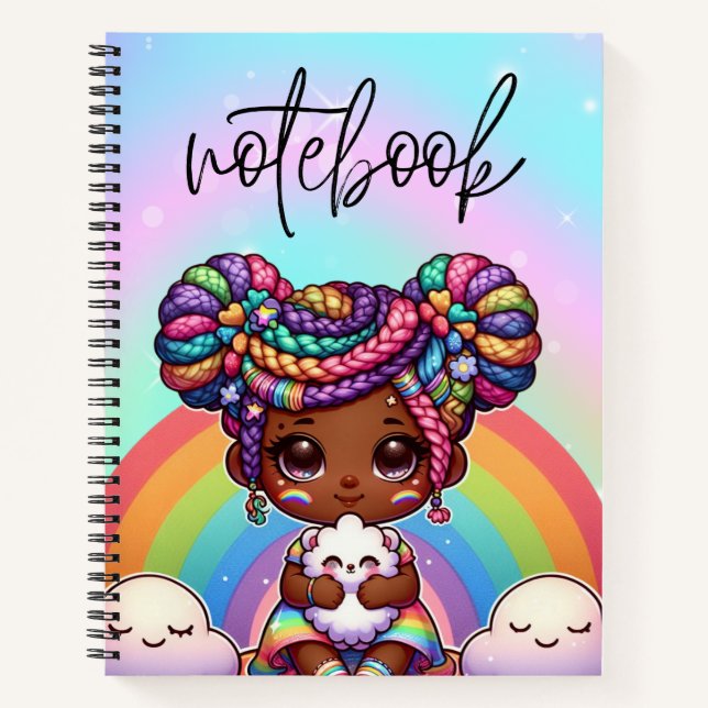 Adorable Chibi Girl with Rainbow braids Notebook (Front)