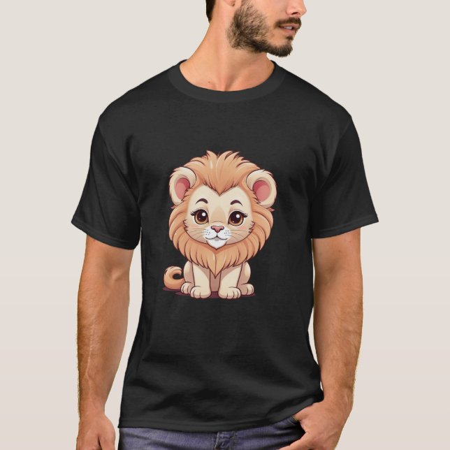 Adorable Chibi Lion Cute Anime Big-Eyed Lion T-Shirt (Front)