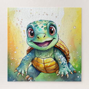 Adorable Chibi Sea Turtle Under the Sea  Jigsaw Puzzle