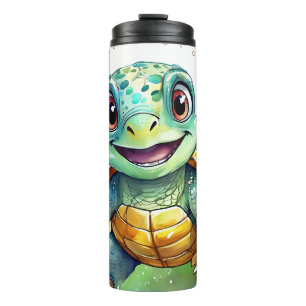 Adorable Chibi Sea Turtle Under the Sea  Thermal Tumbler