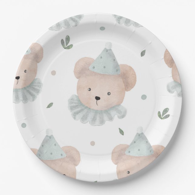 Adorable Chic Teddy Bear Birthday Rustic Paper Plate (Front)