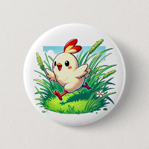Adorable chicken running happily 6 cm round badge