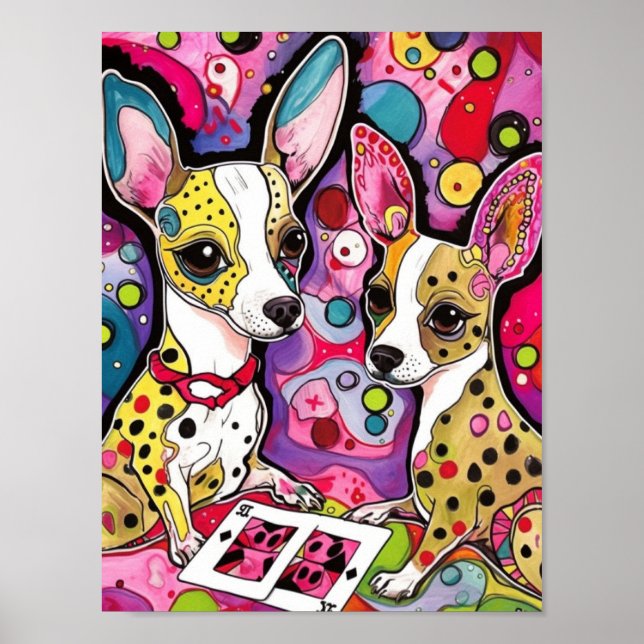 Adorable Chihuahua dogs playing cards Poster (Front)