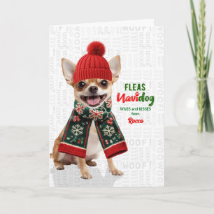 Adorable Chihuahua Funny Fleas Navidog with Name Holiday Card