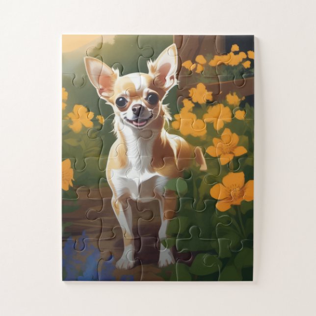 Adorable Chihuahua Puppy with Wildflowers Jigsaw Puzzle (Vertical)