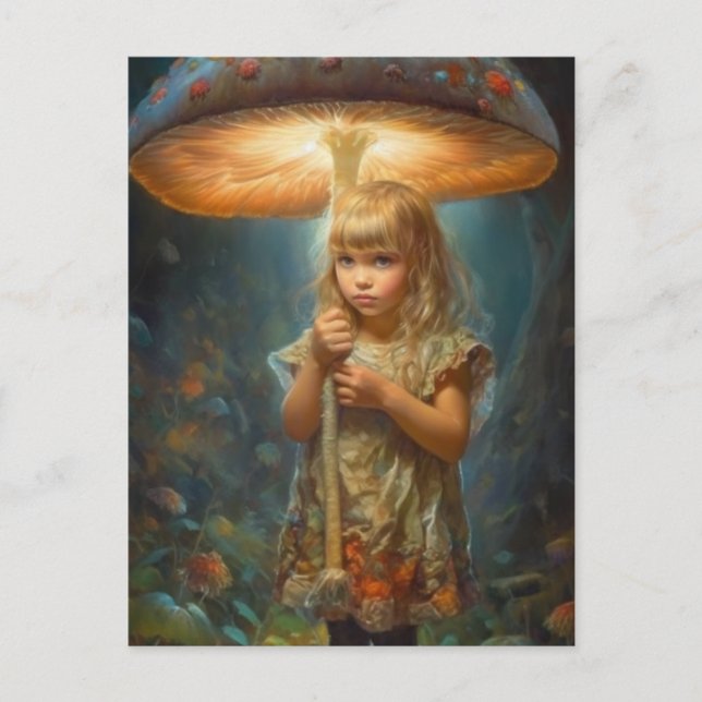 Adorable Child With Mushroom Umbrella Postcard (Front)