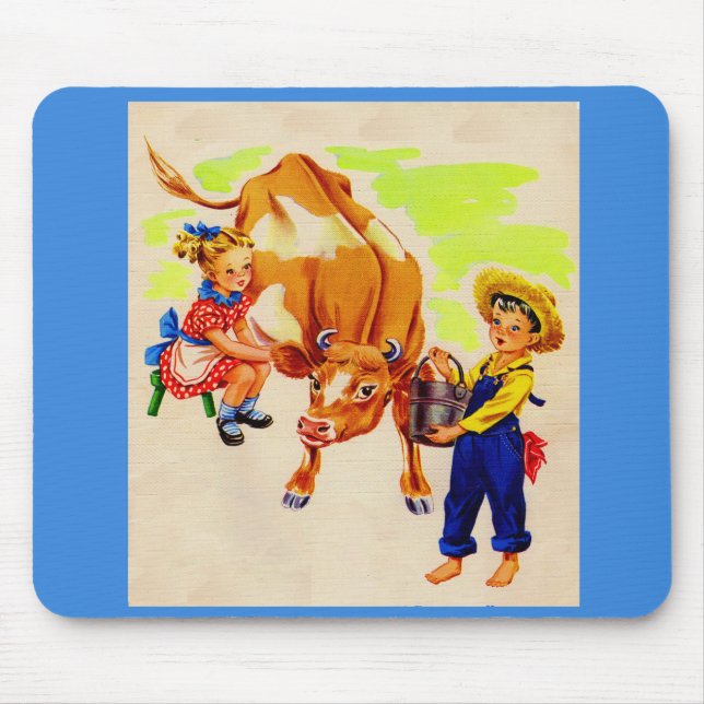 adorable children with adorable cow mouse mat (Front)