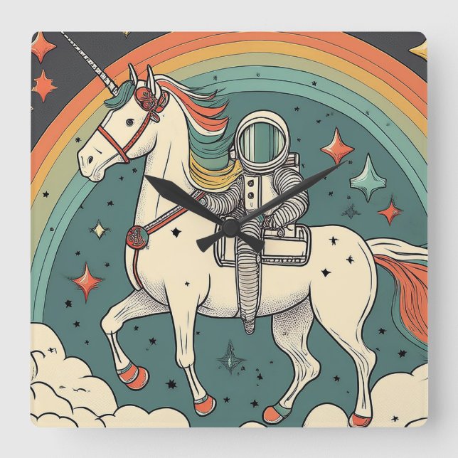 Adorable children's clock with retro Space theme (Front)