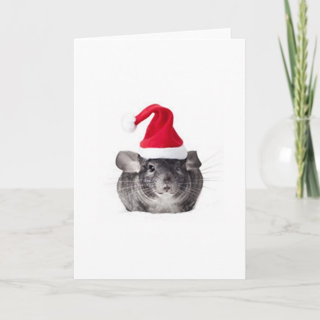 Adorable Chinchilla Santa Model Holiday Card (Front)