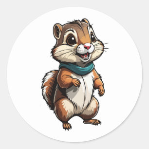 Adorable Chipmunk Cartoon Sticker with Teal Scarf