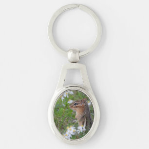 Adorable Chipmunk in flowers Key Ring