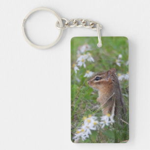 Adorable Chipmunk in flowers Key Ring