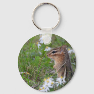 Adorable Chipmunk in flowers Key Ring