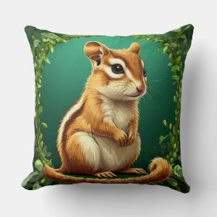 Adorable Chipmunk Surrounded by Greenery Cushion
