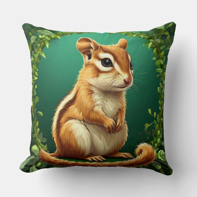 Adorable Chipmunk Surrounded by Greenery Cushion (Front)