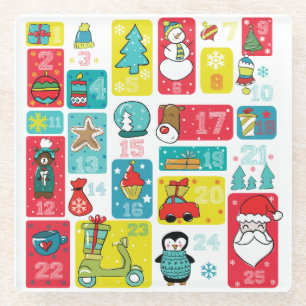 Adorable Christmas Advent Calendar Glass Coaster