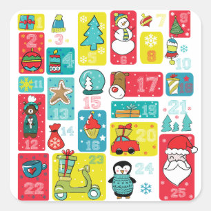 Adorable Christmas Advent Calendar illustration Square Sticker