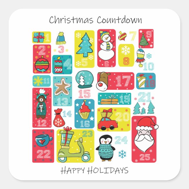 Adorable Christmas Advent Calendar illustration Square Sticker (Front)