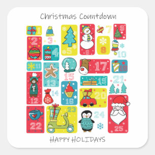 Adorable Christmas Advent Calendar illustration Square Sticker