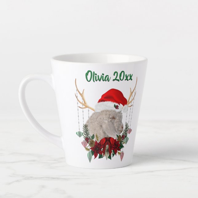 Adorable Christmas Angora Goat Kid Latte Mug (Left)