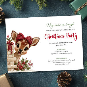 Adorable Christmas baby deer peeking party invite