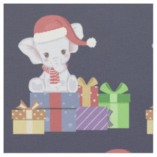 Adorable Christmas Baby Elephant Fabric