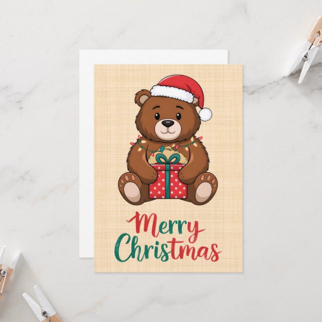 Adorable Christmas Bear - Merry Christmas Invitation (Front/Back In Situ)