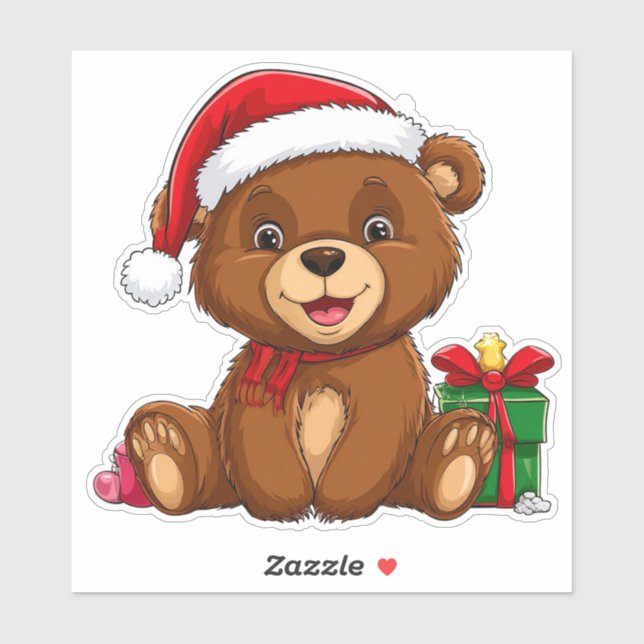 Adorable Christmas Bear With Santa Hat (Sheet)