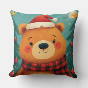 Adorable Christmas Bear With Santa Hat Cushion