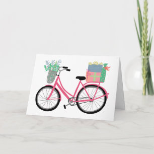 Adorable Christmas Bicycle Cute Pink Holiday Xmas  Card