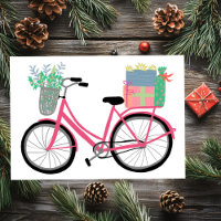 Adorable Christmas Bicycle Gifts Pink Holiday Card