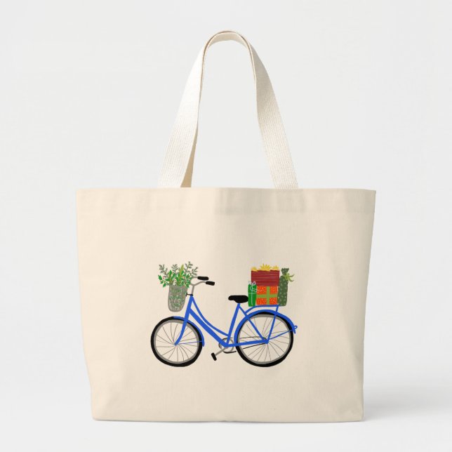 Adorable Christmas Bicycle Holiday Xmas Gifts Large Tote Bag (Front)