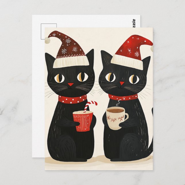 Adorable Christmas Black Cats Postcard (Front/Back)