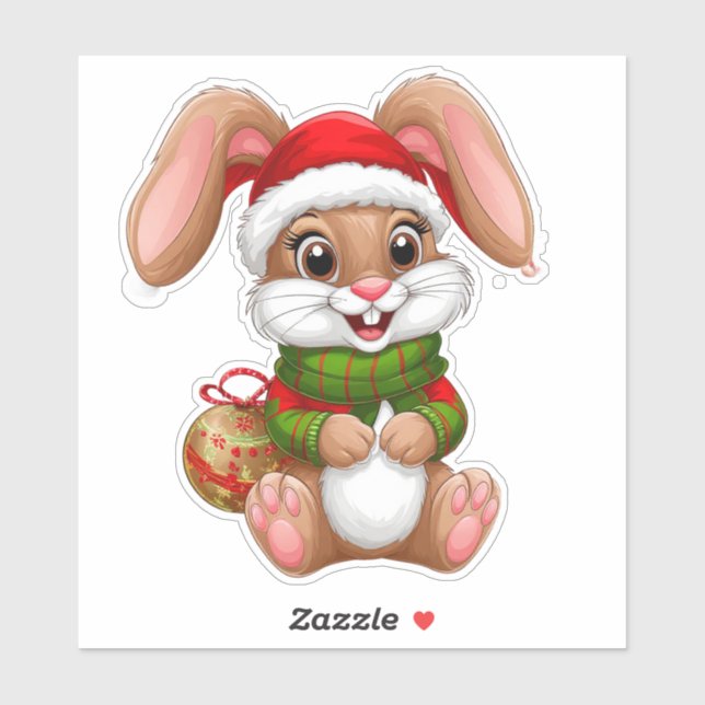 Adorable Christmas Bunny With Santa Hat (Sheet)