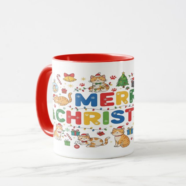 Adorable Christmas Cat Mug Gift for Cat Lovers (Front Left)