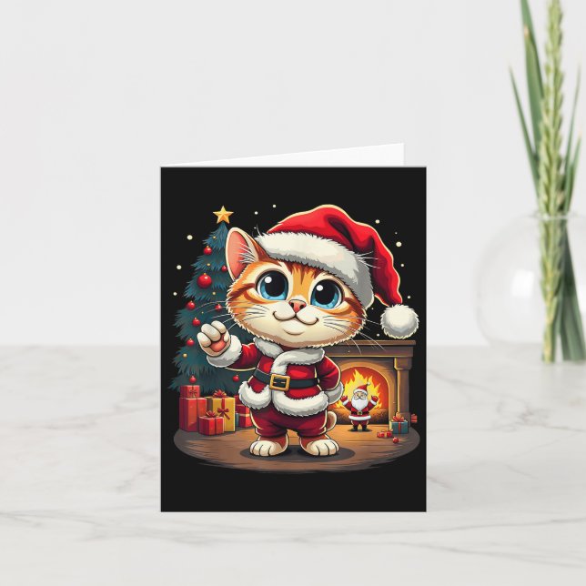 Adorable Christmas Cat Santa Claus Lovely Xmas Kit Card (Front)