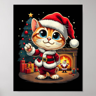 Adorable Christmas Cat Santa Claus Lovely Xmas Kit Poster