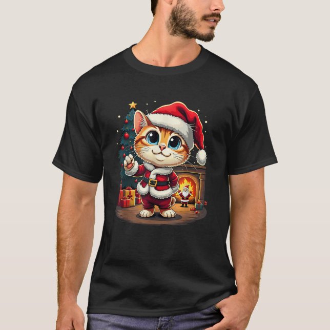 Adorable Christmas Cat Santa Claus Lovely Xmas Kit T-Shirt (Front)