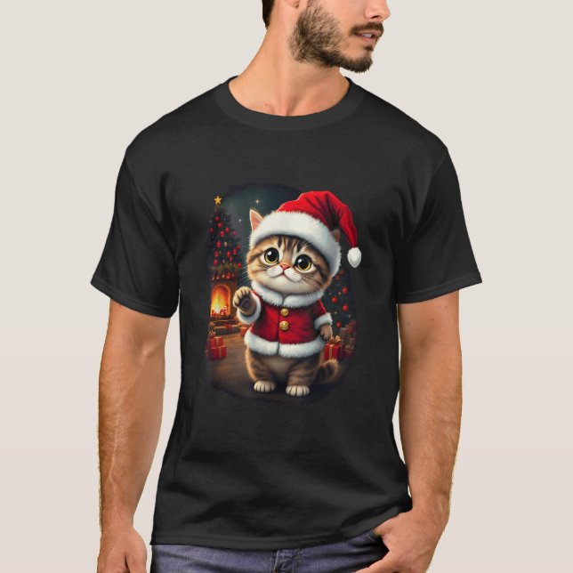 Adorable Christmas Cat Santa Claus Lovely Xmas Kit T-Shirt (Front)