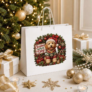 Adorable Christmas Dog Red Green Holiday Gift Bag