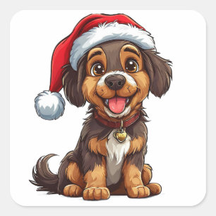 Adorable Christmas Dog Square Sticker
