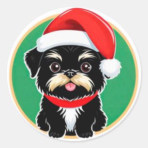 Adorable Christmas Dog With Santa Hat Classic Round Sticker